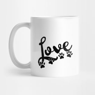 Love Typography With Dog Paw Prints Mug